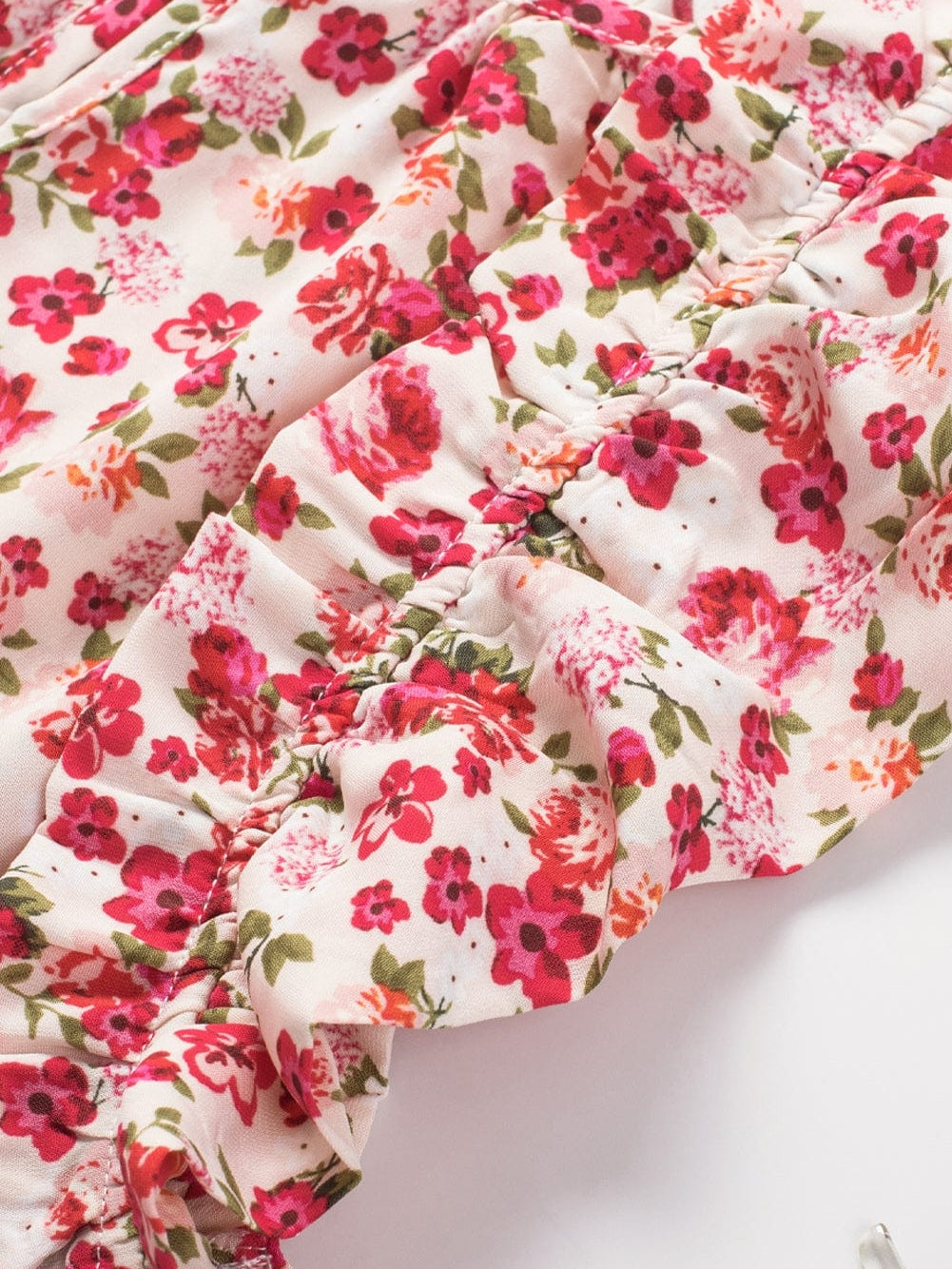 Flame Red Blossom Print Ruffle High Neck Tank Top