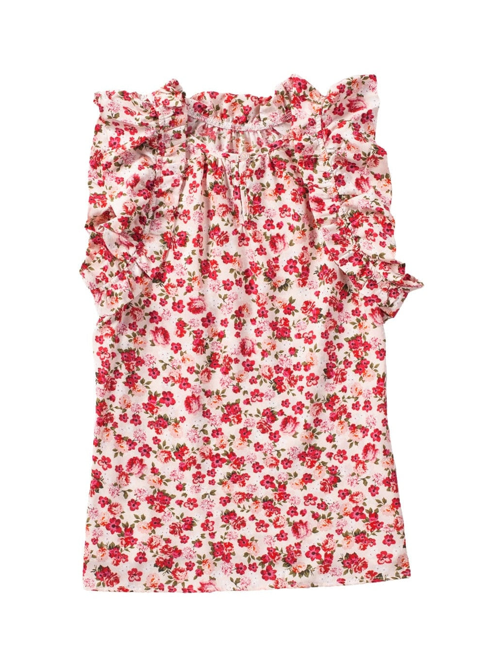 Flame Red Blossom Print Ruffle High Neck Tank Top