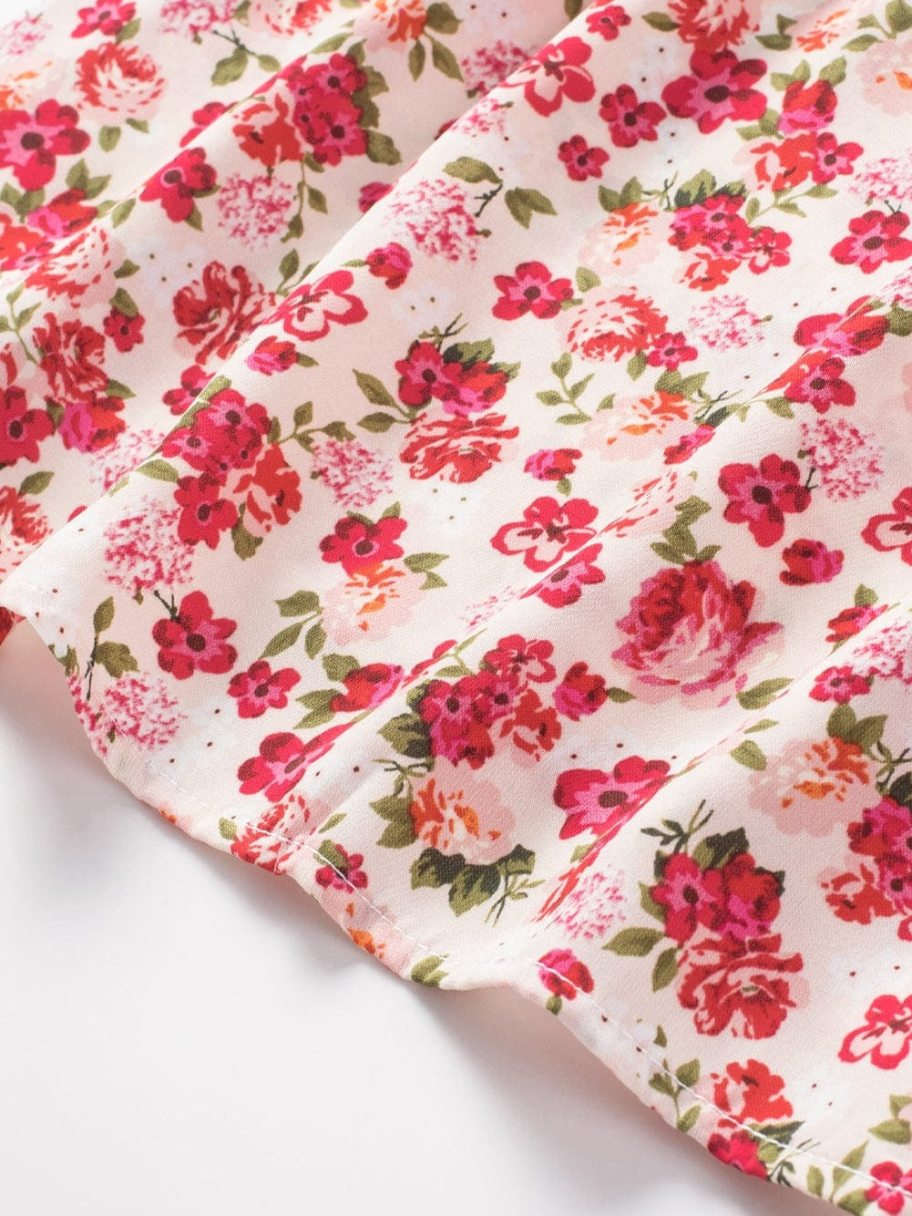 Flame Red Blossom Print Ruffle High Neck Tank Top