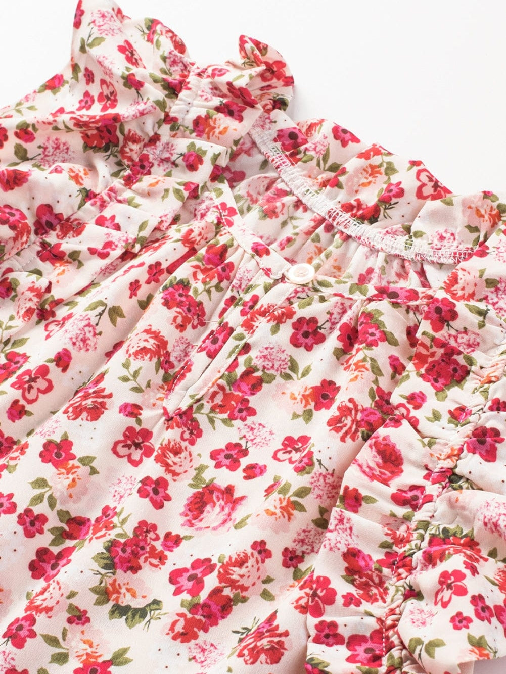 Flame Red Blossom Print Ruffle High Neck Tank Top