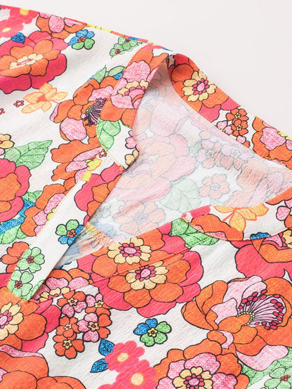 Flaming Scarlet Blossom V-Neck Blouse