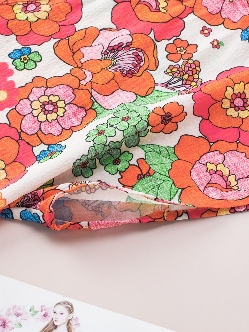 Flaming Scarlet Blossom V-Neck Blouse