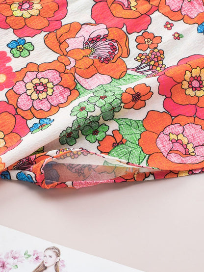 Flaming Scarlet Blossom V-Neck Blouse