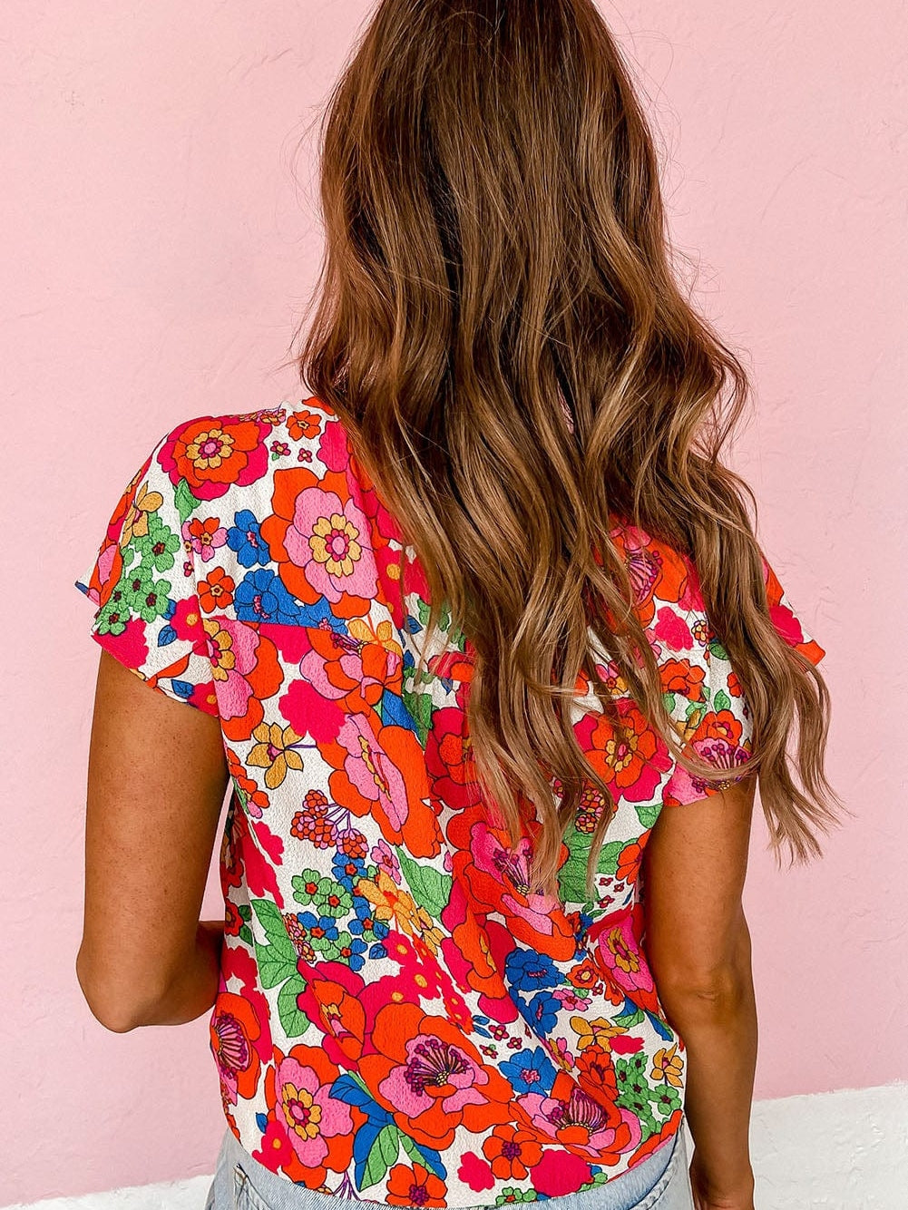 Flaming Scarlet Blossom V-Neck Blouse