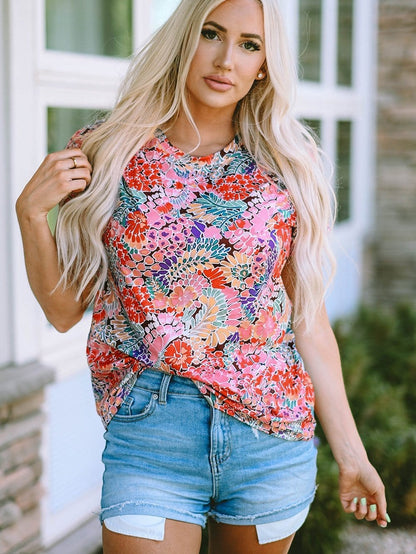 Flaming Scarlet Floral Print Slim Fit Tee