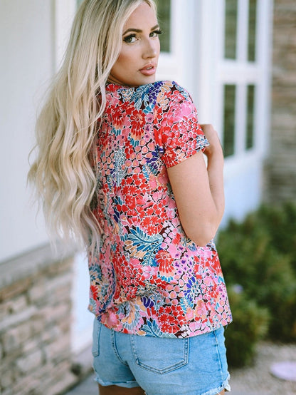 Flaming Scarlet Floral Print Slim Fit Tee