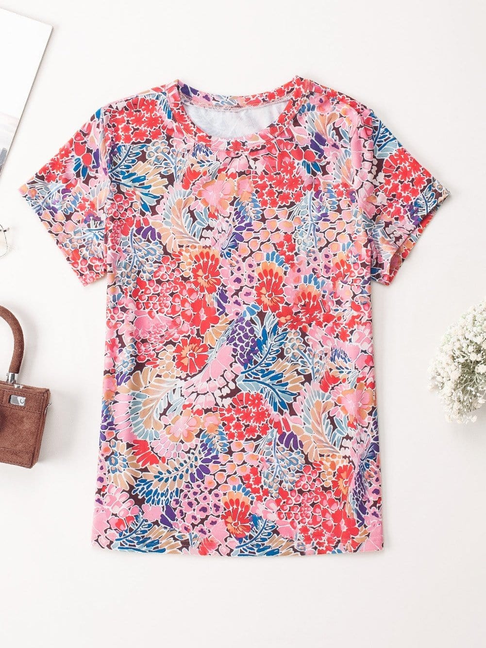 Flaming Scarlet Floral Print Slim Fit Tee