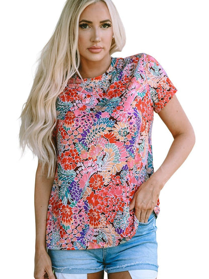 Flaming Scarlet Floral Print Slim Fit Tee