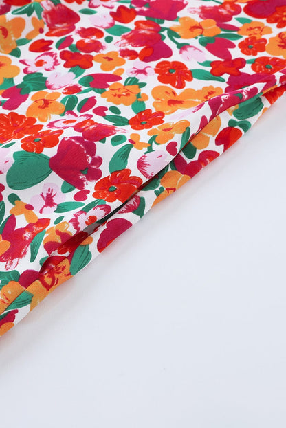 Flaming Scarlet V-Neck Floral Dress with Ruffle Sleeves