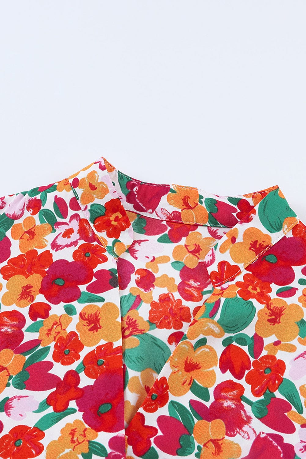 Flaming Scarlet V-Neck Floral Dress with Ruffle Sleeves