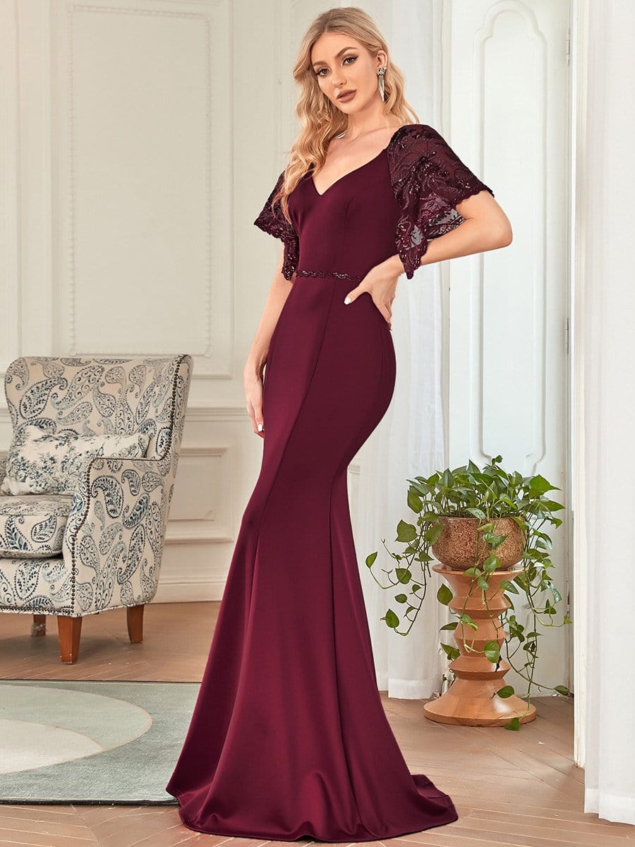 Flirty Sequined V-Neck Maxi Party Dress with Flare Sleeves