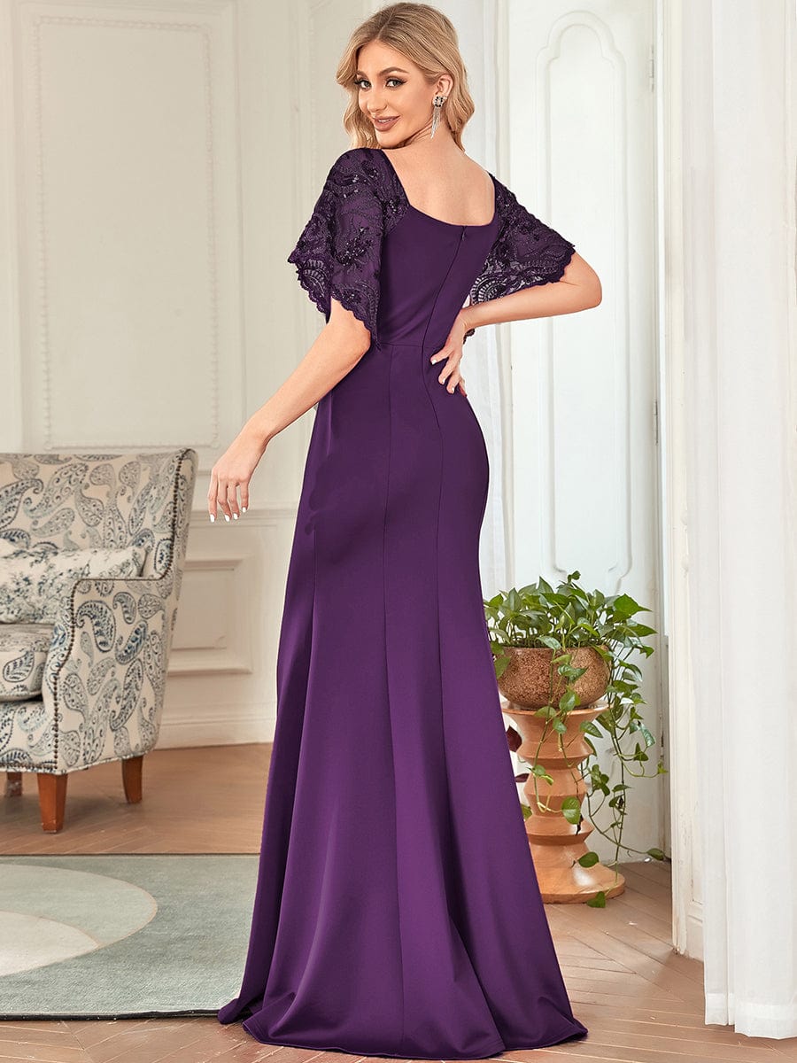 Flirty Sequined V-Neck Maxi Party Dress with Flare Sleeves