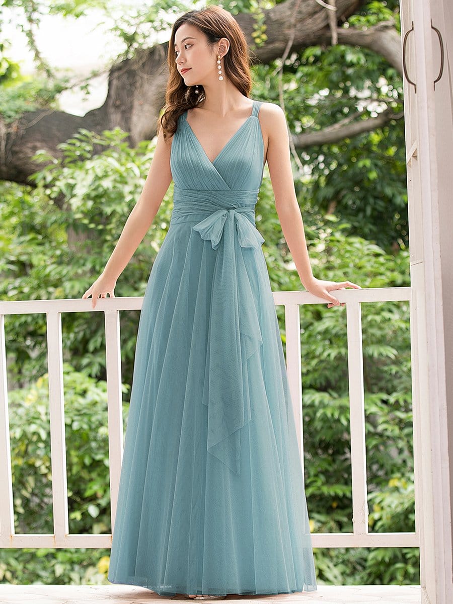 Floor Length Blush Tulle Bridesmaid Gown