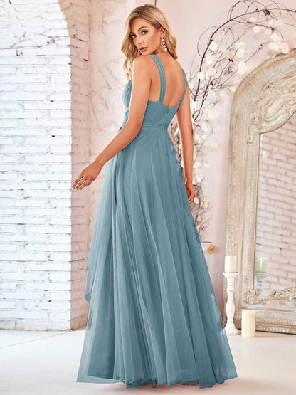 Floor Length Blush Tulle Bridesmaid Gown