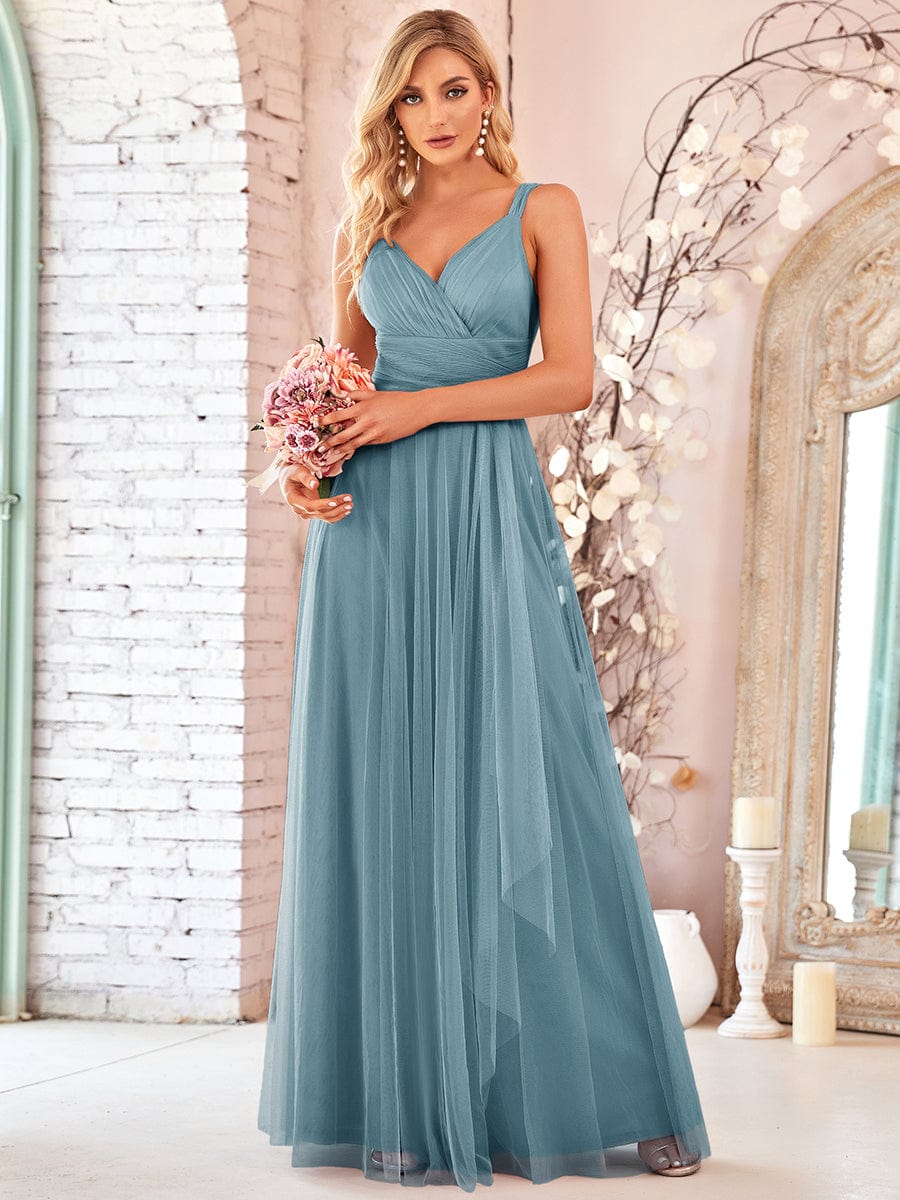 Floor Length Blush Tulle Bridesmaid Gown