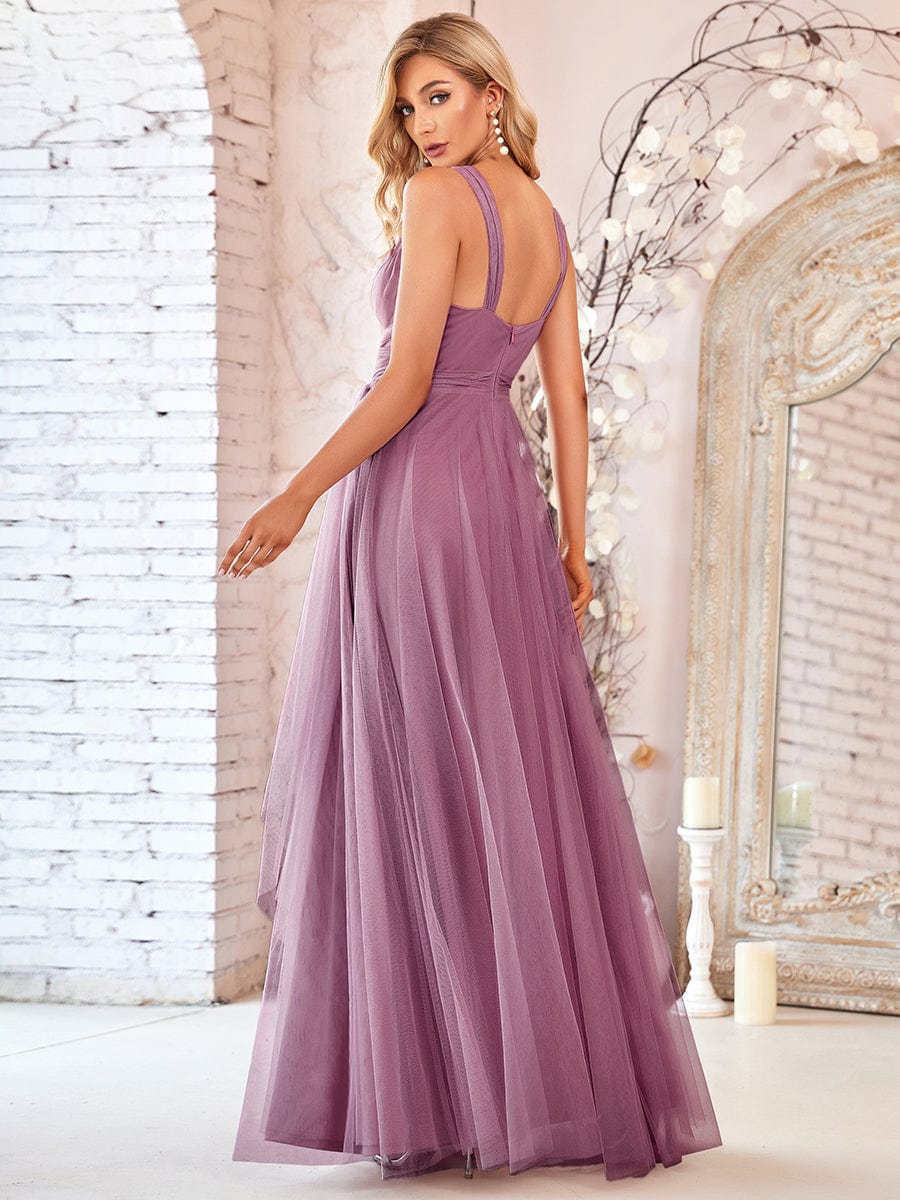 Floor Length Blush Tulle Bridesmaid Gown