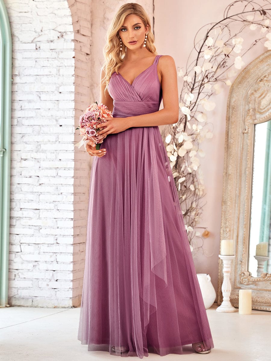 Floor Length Blush Tulle Bridesmaid Gown
