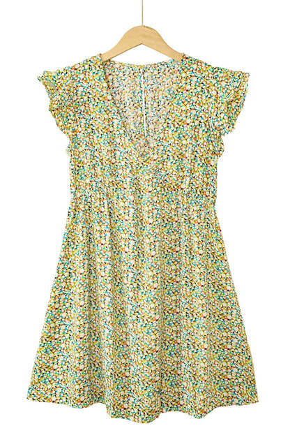 Floral Bliss Ruffle Sleeve V-Neck Babydoll Dress