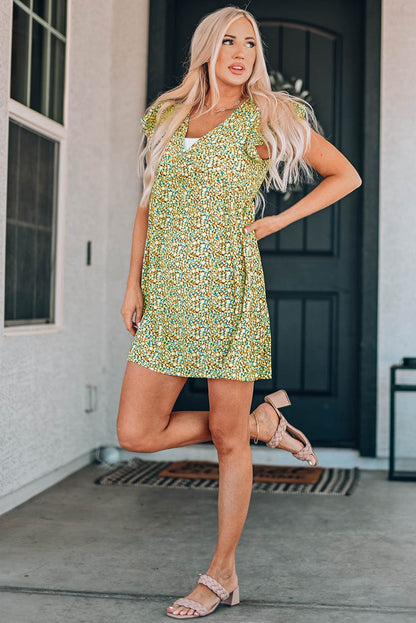 Floral Bliss Ruffle Sleeve V-Neck Babydoll Dress