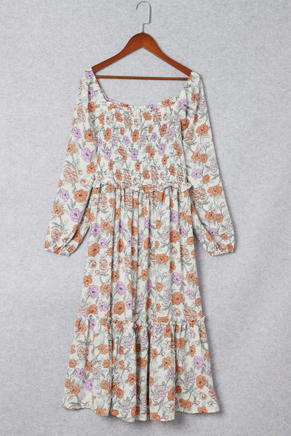 Floral Bliss Smocked A-Line Midi Dress