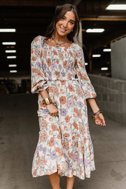 Floral Bliss Smocked A-Line Midi Dress