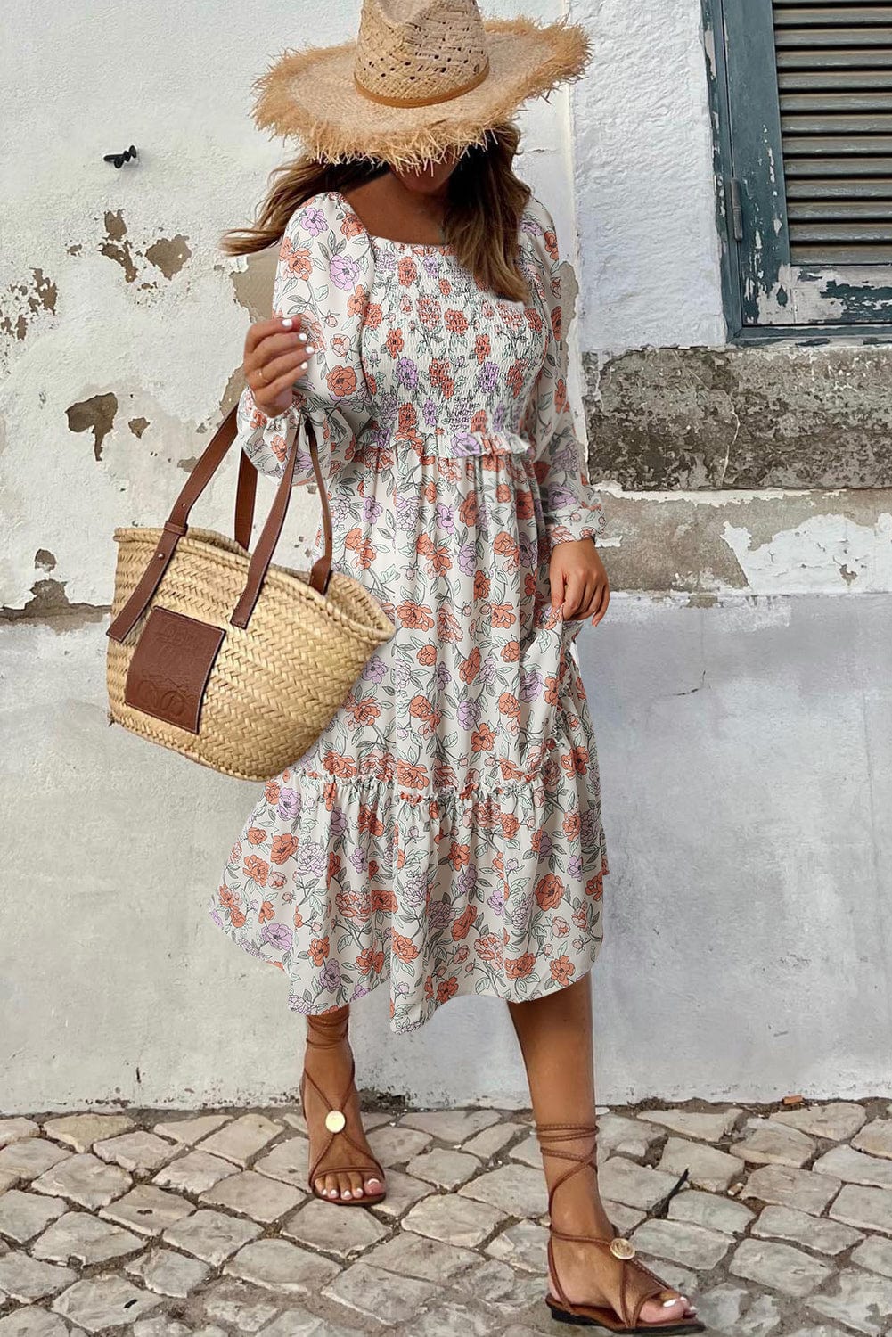 Floral Bliss Smocked A-Line Midi Dress