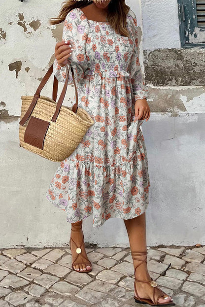 Floral Bliss Smocked A-Line Midi Dress
