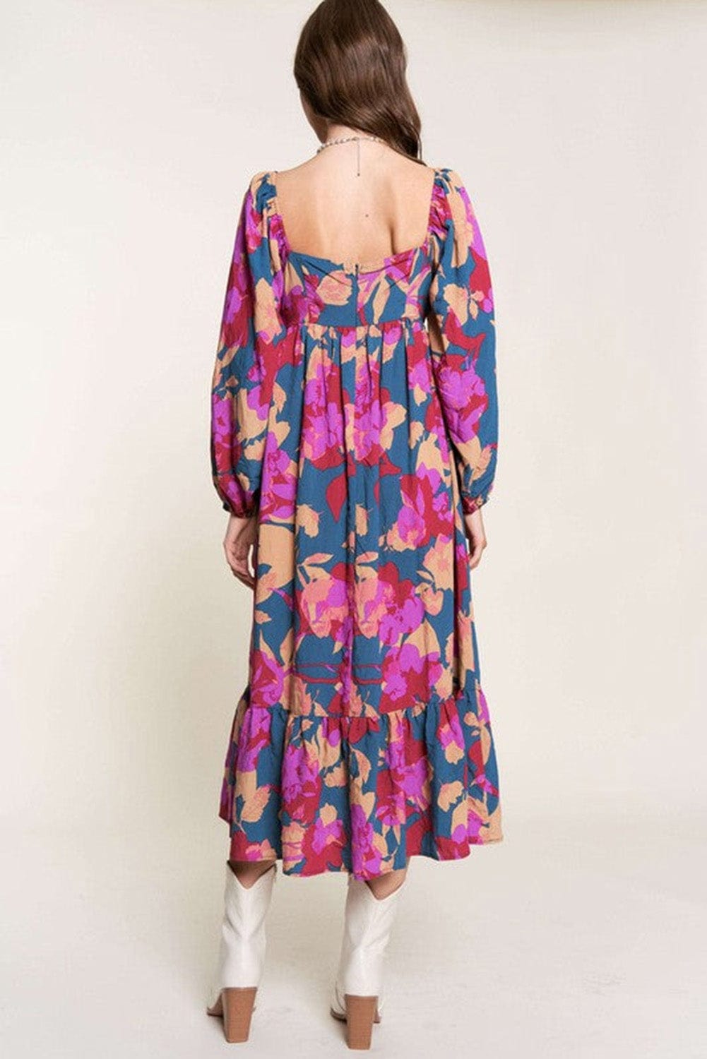 Floral Bliss Square Neck High Waist Midi Dress