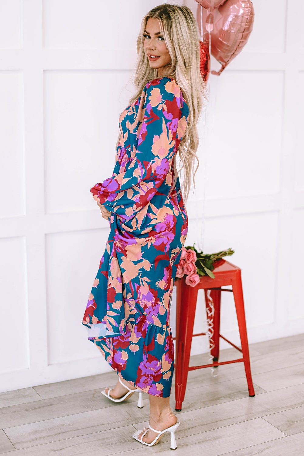 Floral Bliss Square Neck High Waist Midi Dress