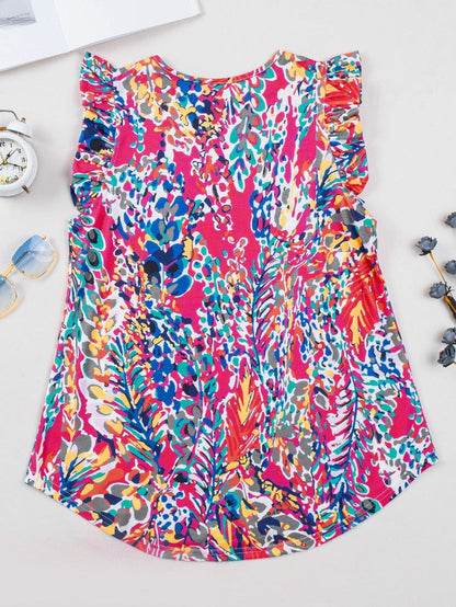 Floral Bloom Ruffle Sleeve Tank Top for Boho Chic Summer Style