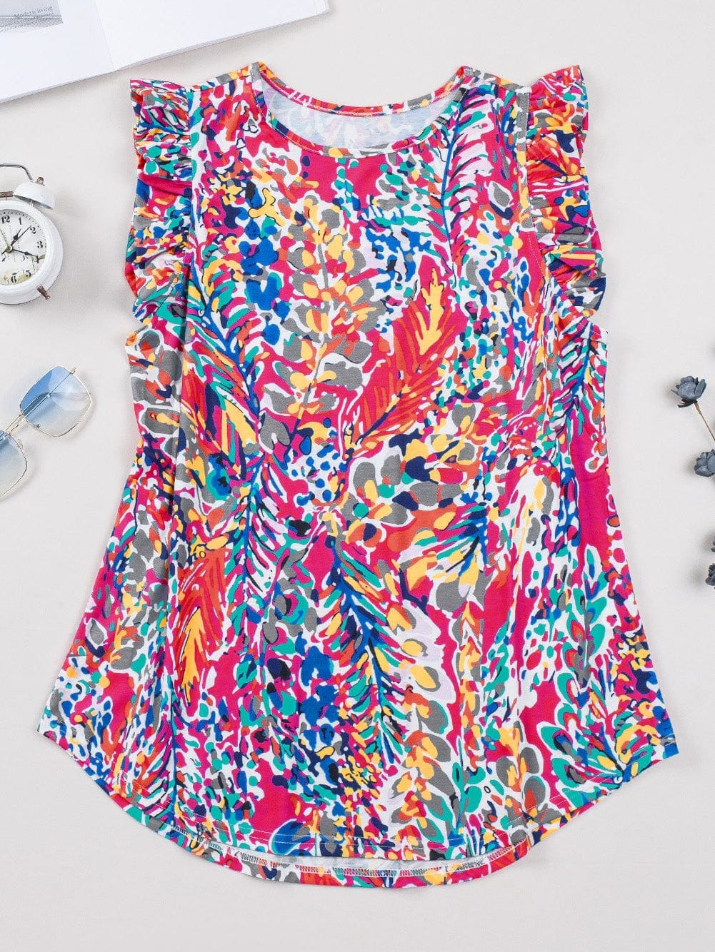 Floral Bloom Ruffle Sleeve Tank Top for Boho Chic Summer Style