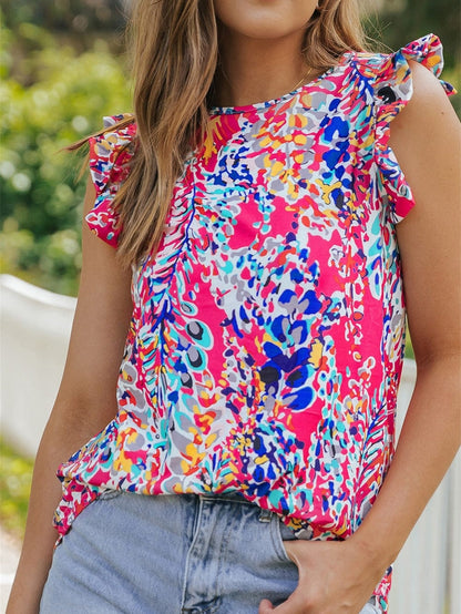 Floral Bloom Ruffle Sleeve Tank Top for Boho Chic Summer Style