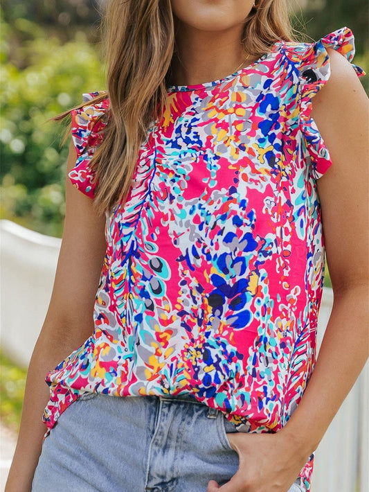 Floral Bloom Ruffle Sleeve Tank Top for Boho Chic Summer Style