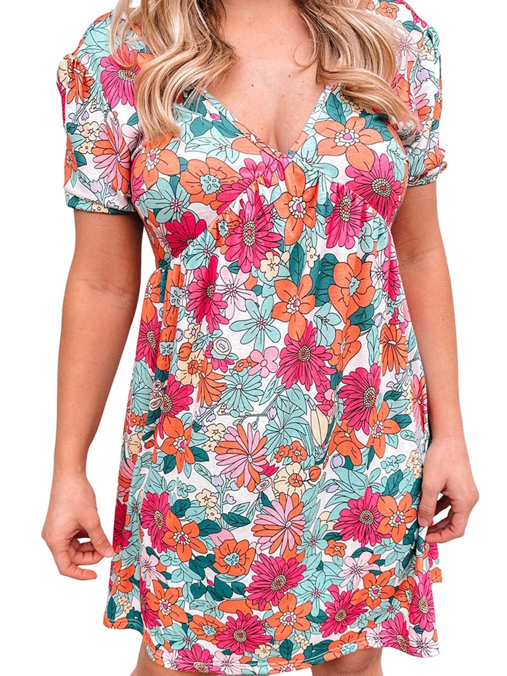 Floral Blooms Multicolor Backless Short Dress