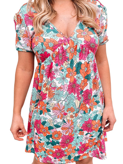 Floral Blooms Multicolor Backless Short Dress