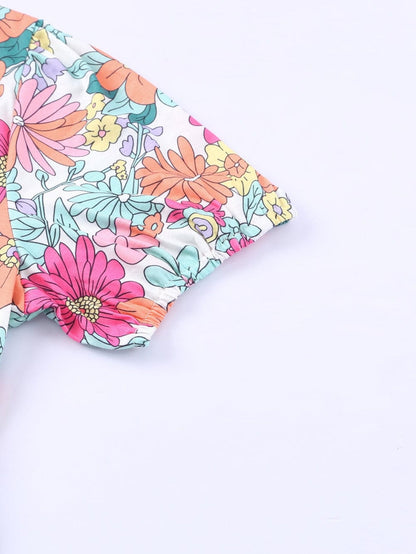 Floral Blooms Multicolor Backless Short Dress