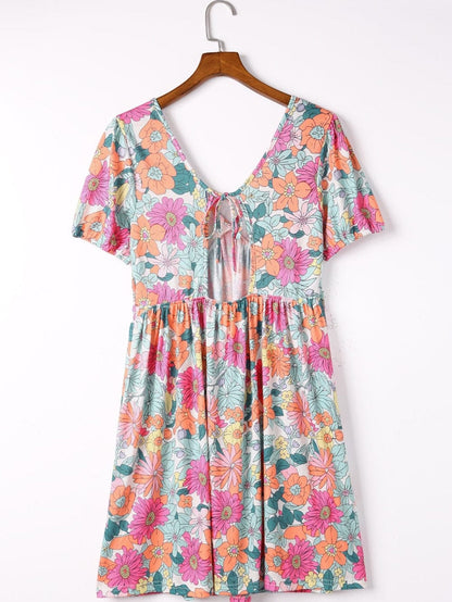 Floral Blooms Multicolor Backless Short Dress