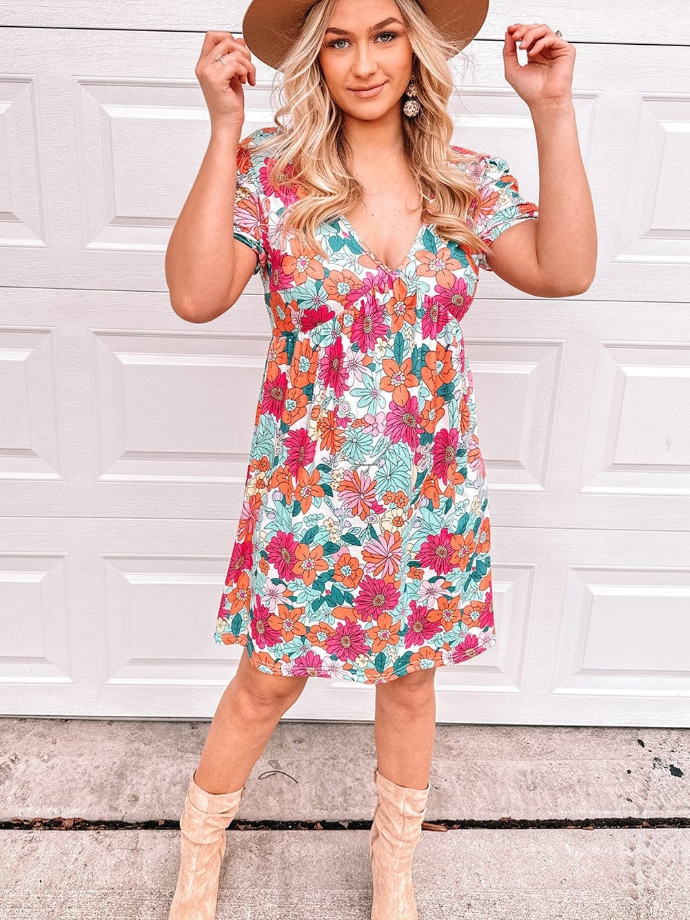 Floral Blooms Multicolor Backless Short Dress