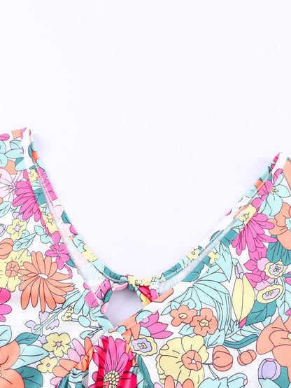 Floral Blooms Multicolor Backless Short Dress