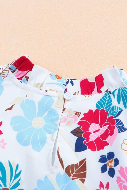 Floral Blossom Tiered Sleeveless White Dress