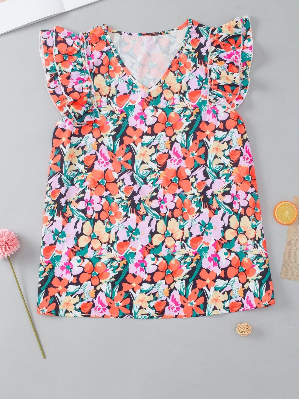 Floral Boho Tiered Ruffle Sleeve Top