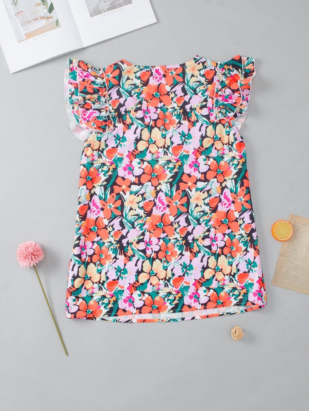 Floral Boho Tiered Ruffle Sleeve Top