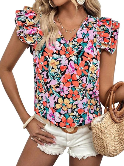 Floral Boho Tiered Ruffle Sleeve Top
