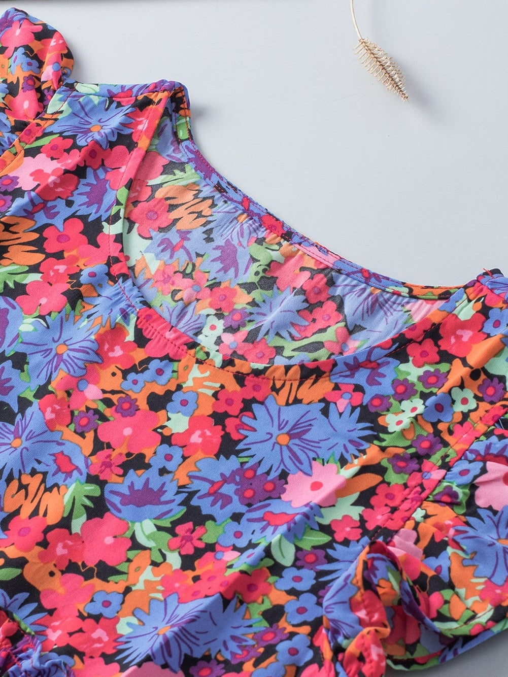 Floral Bouquet Ruffle Sleeve Babydoll Blouse