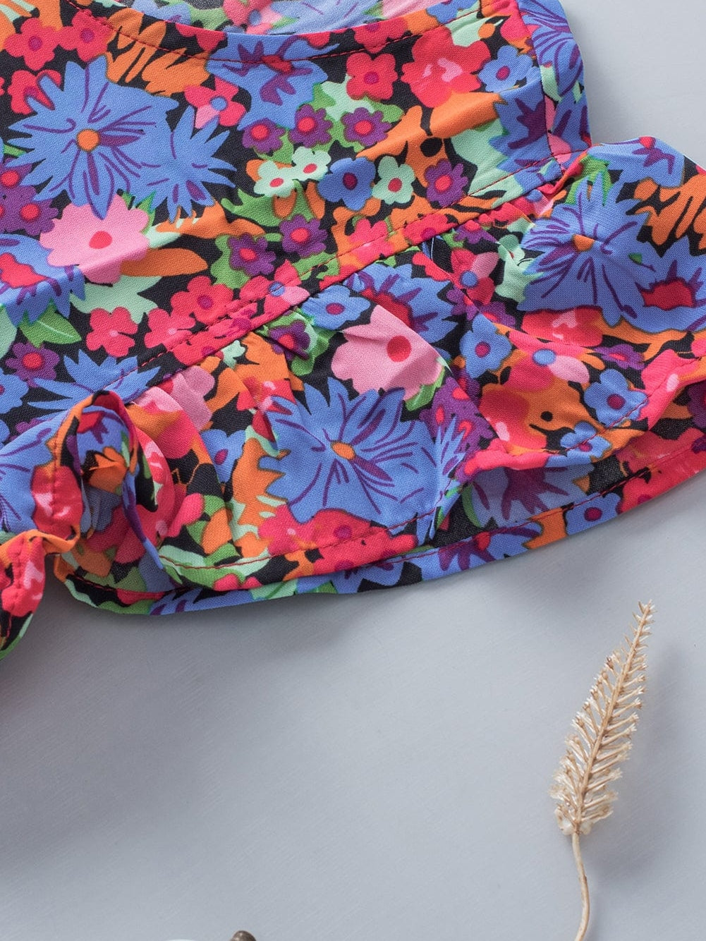 Floral Bouquet Ruffle Sleeve Babydoll Blouse