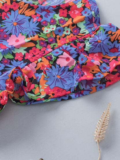 Floral Bouquet Ruffle Sleeve Babydoll Blouse