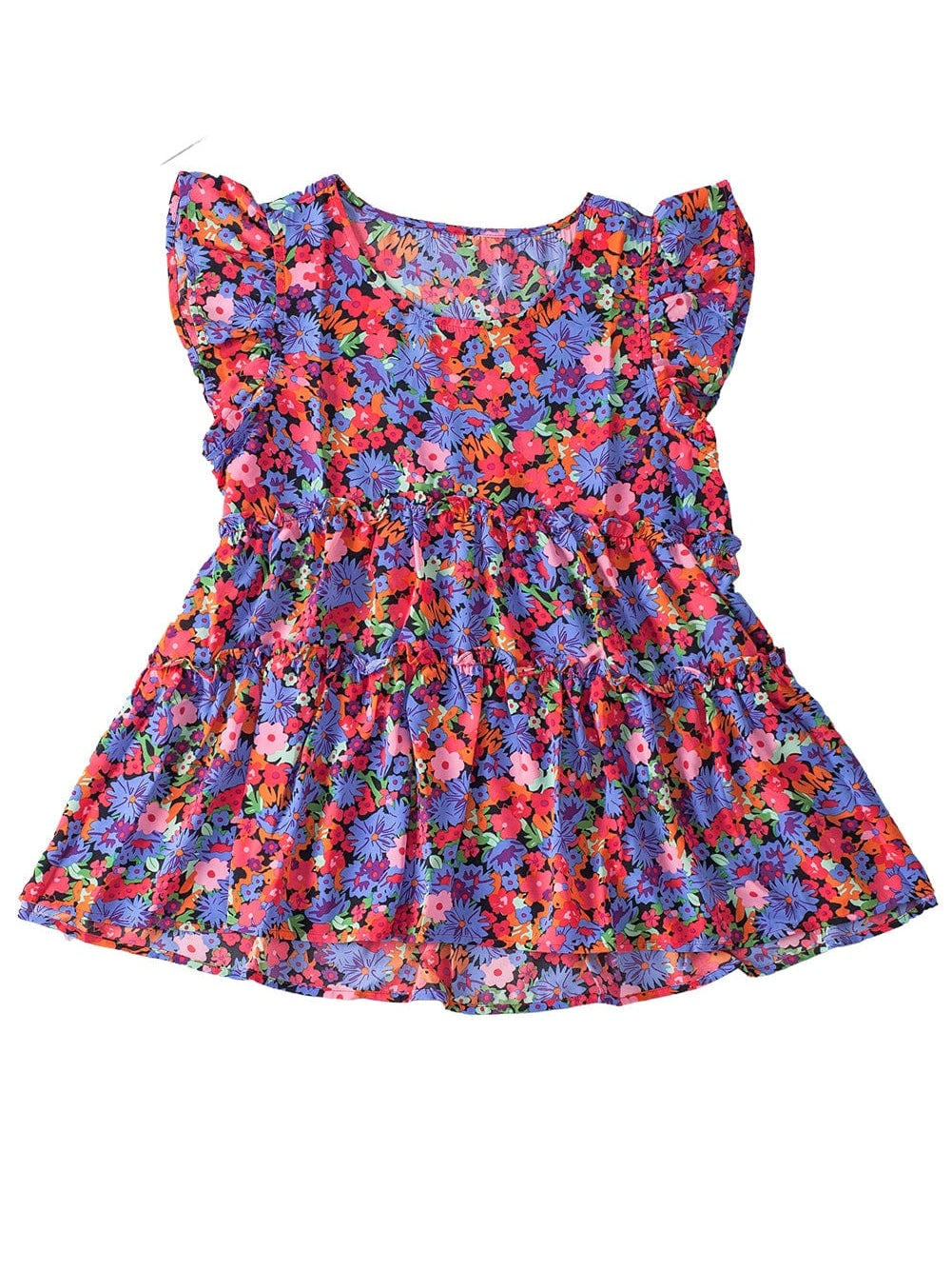 Floral Bouquet Ruffle Sleeve Babydoll Blouse