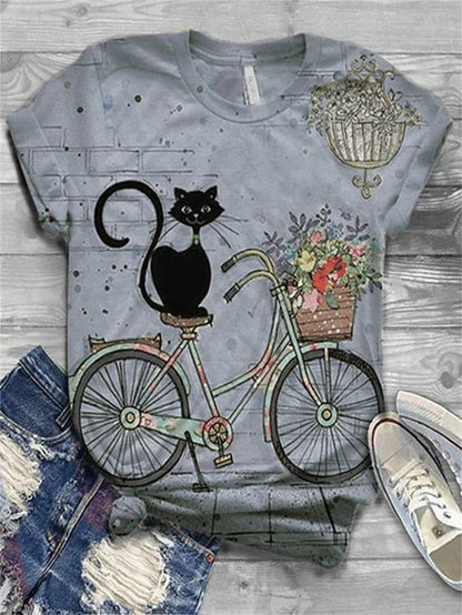 Floral Cat Print Women's T-shirt