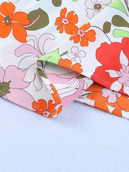 Floral Charm Frilled V-Neck Puff Sleeve Blouse