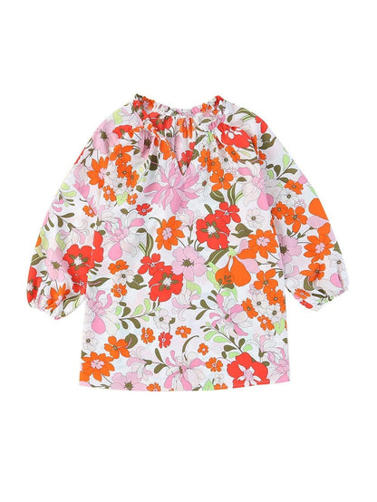 Floral Charm Frilled V-Neck Puff Sleeve Blouse